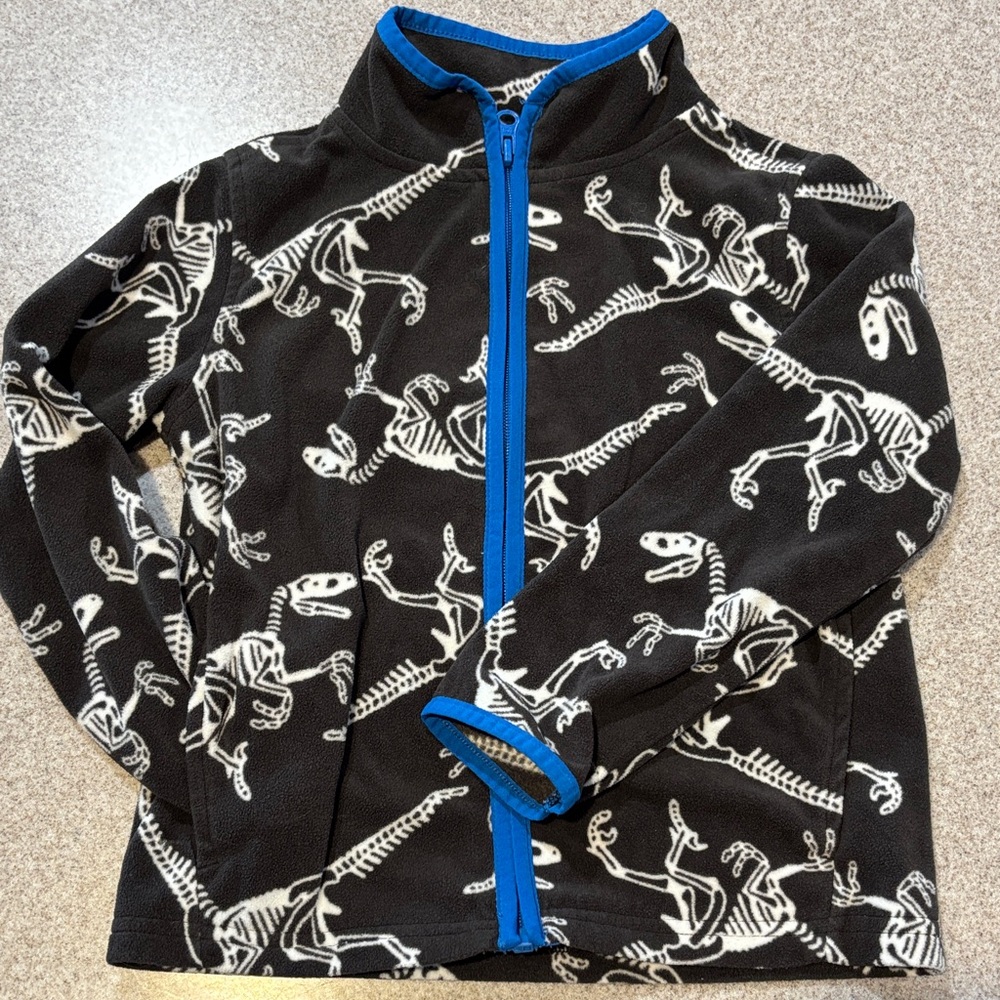 OshKosh B'gosh Dino Skeleton Fleece Zip Jacket Blue Trim Boys Size 5